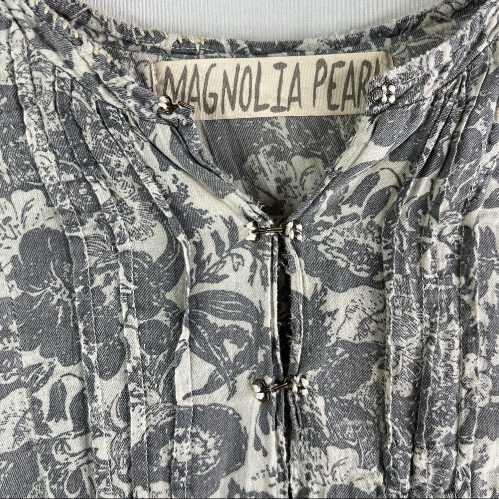 Magnolia Pearl Cordelia Block Print Tunic Dress Blue Floral 3/4 Sleeve Pockets - Picture 3 of 4